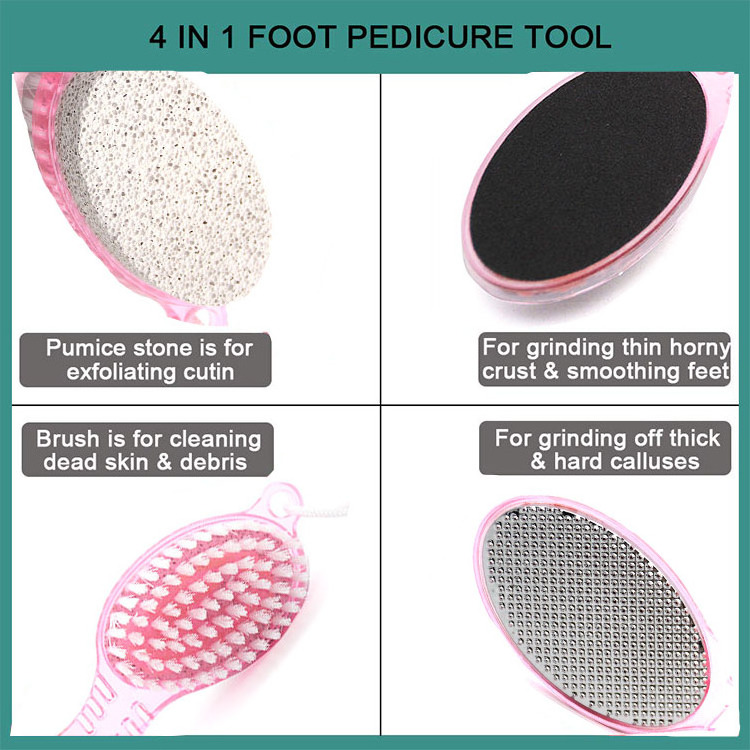 4 in 1 style can be hung multi-function plastic handle pumice stone exfoliating remove brush scrubber pedicure tool foot file