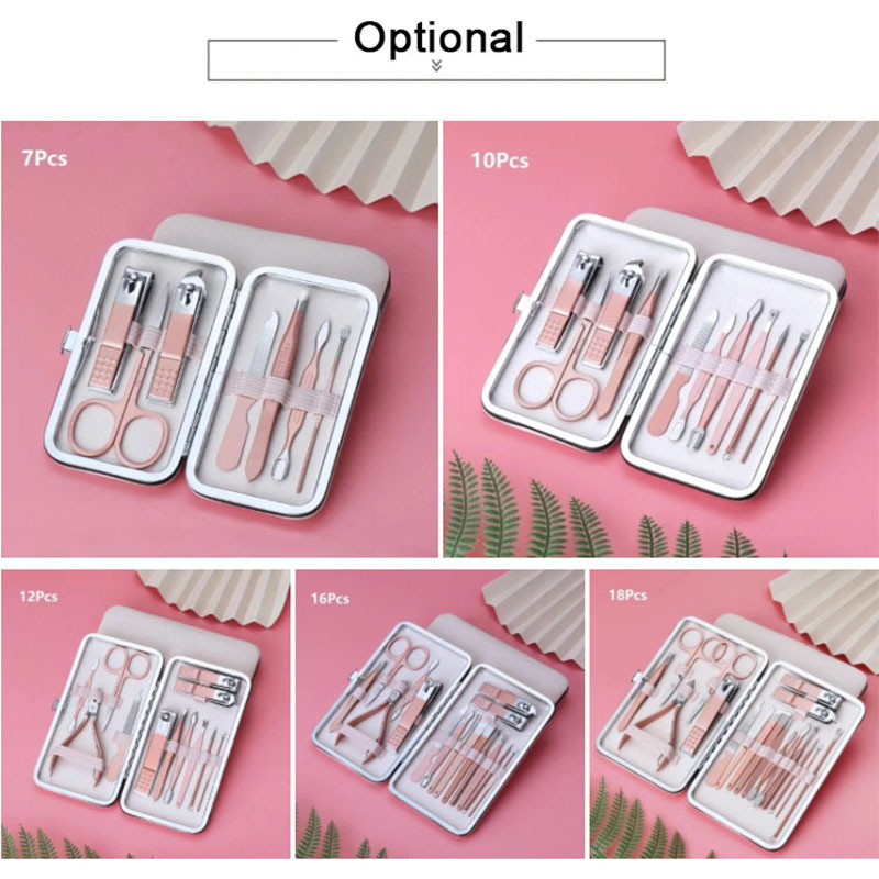 Rose Gold Stainless Steel Nail Care Tools Grooming Sets Nail Clipper Kit Women Manicure & Pedicure Set