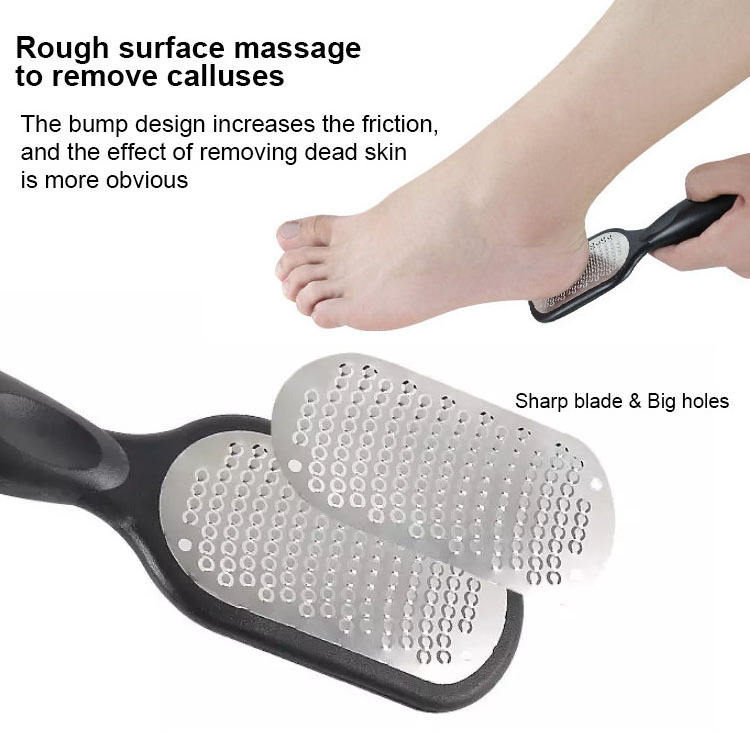 Professional feet filer dead skin shaver callus remover plastic long handle double sided metal foot file