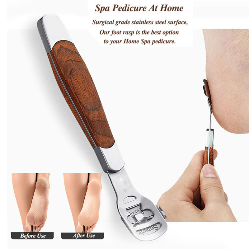 Professional Foot Care Pedicure Tool Stainless Steel and Wood Handle Callus Shaver Hard Skin Remover For Feet Heel Scraper