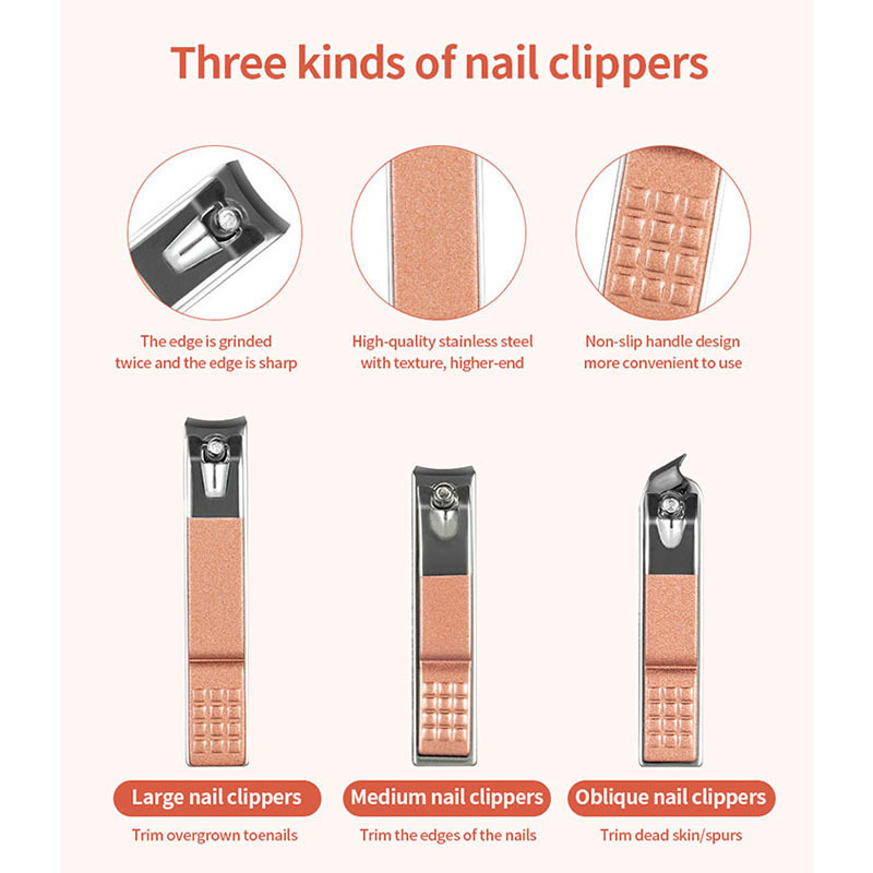 Rose Gold Stainless Steel Nail Care Tools Grooming Sets Nail Clipper Kit Women Manicure & Pedicure Set