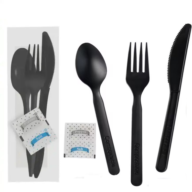 ps disposable plastic Custom Forks and Spoon Knife Kit Wrapped Camping With Napkin Salt Pepper