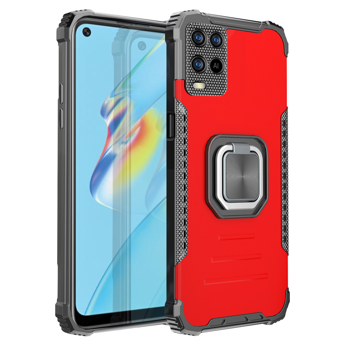 Dual Layer Non-slip Folding Bracket Grip Hold Anti Fall PC+TPU Armor Shockproof Phone Case for OPPO A94 5G A74 5G A54 5G