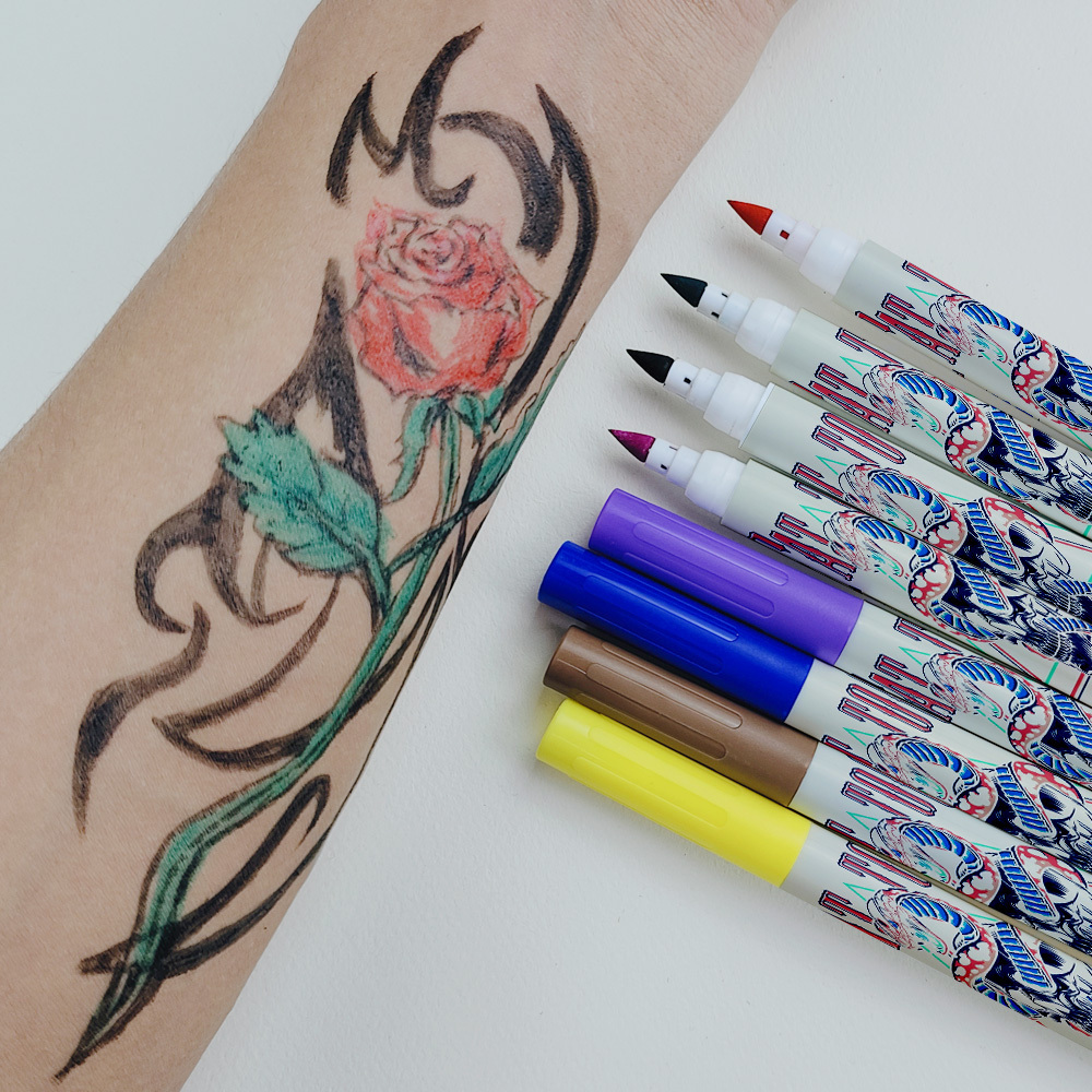 KHY KH2806 Amzzon Hot Sale Color Water Wash Body Skin Face Art With DIY Drawing Washable Temporary Tattoo Skin Marker Pen Set