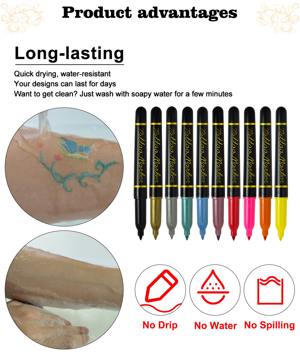 Free Sample Canada Online Retailers Wholesale OEM Temporary Water Washable Skin Body Face Set Non Toxic Skin Tattoo Marker Pen