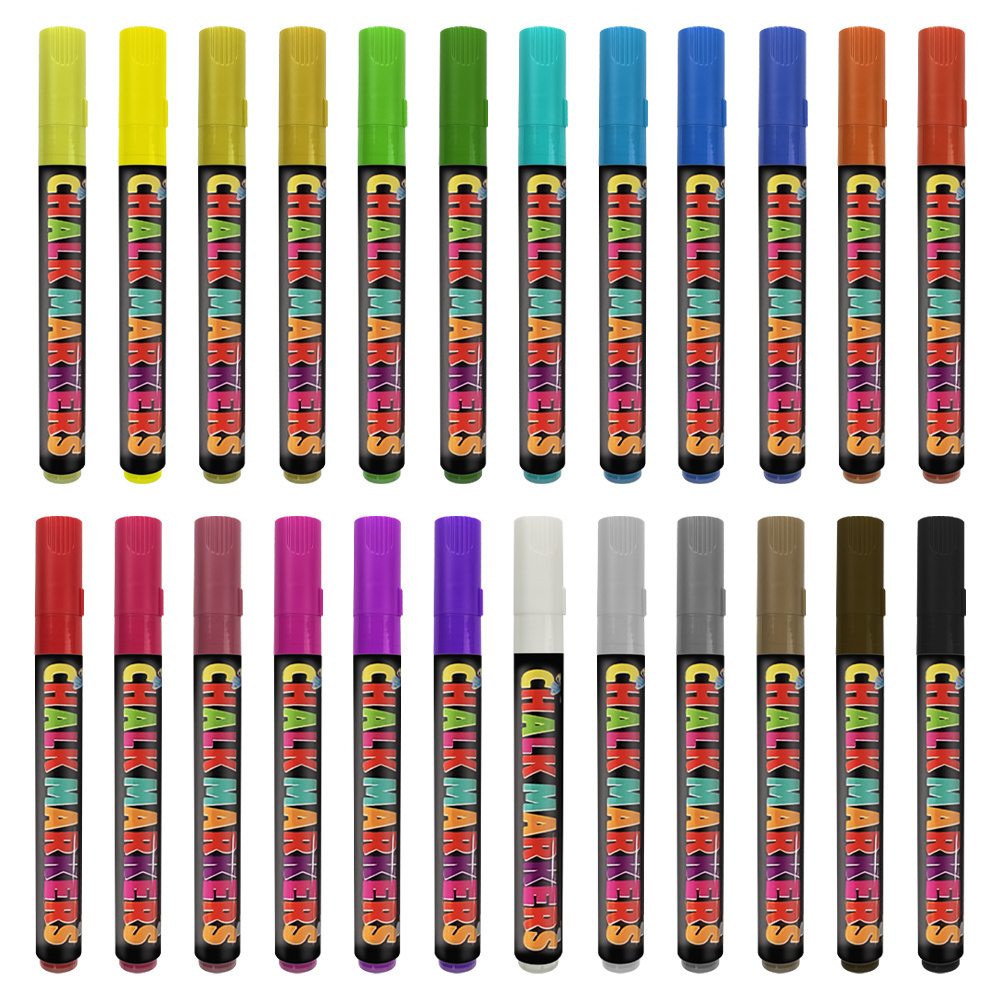 KHY Wet Erase Amzzon Hot Sale 12 Color Set Non-toxic Wet Erasable Ink Paint Water Soluble Marker Pen Neon Liquid Chalk Pen