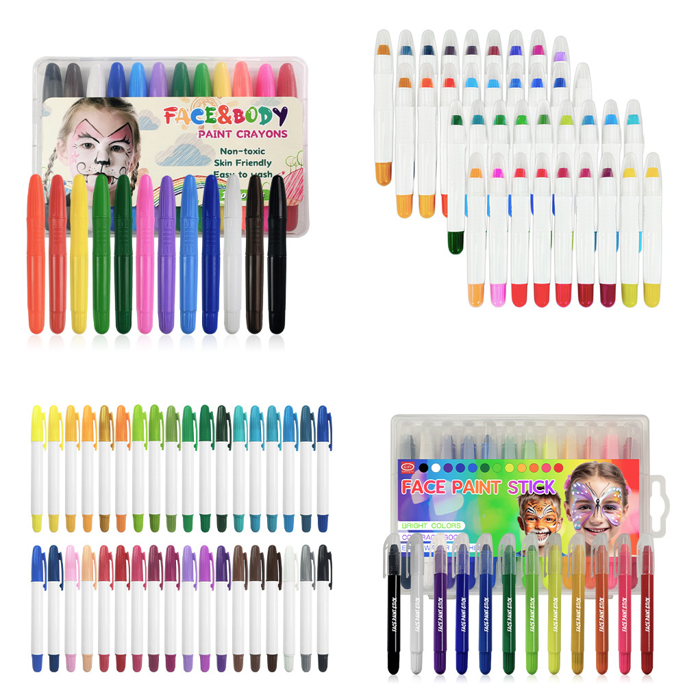 KHY Safe Non-Toxic Children Washable Kids Twist Up Silky Gel Skin Stick England Body Art Bodi 12 Pcs Face Paint And Crayon