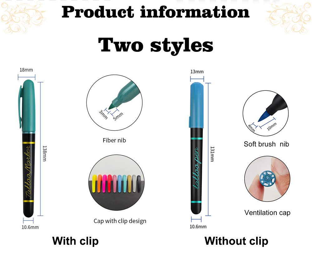 Free Sample Canada Online Retailers Wholesale OEM Temporary Water Washable Skin Body Face Set Non Toxic Skin Tattoo Marker Pen