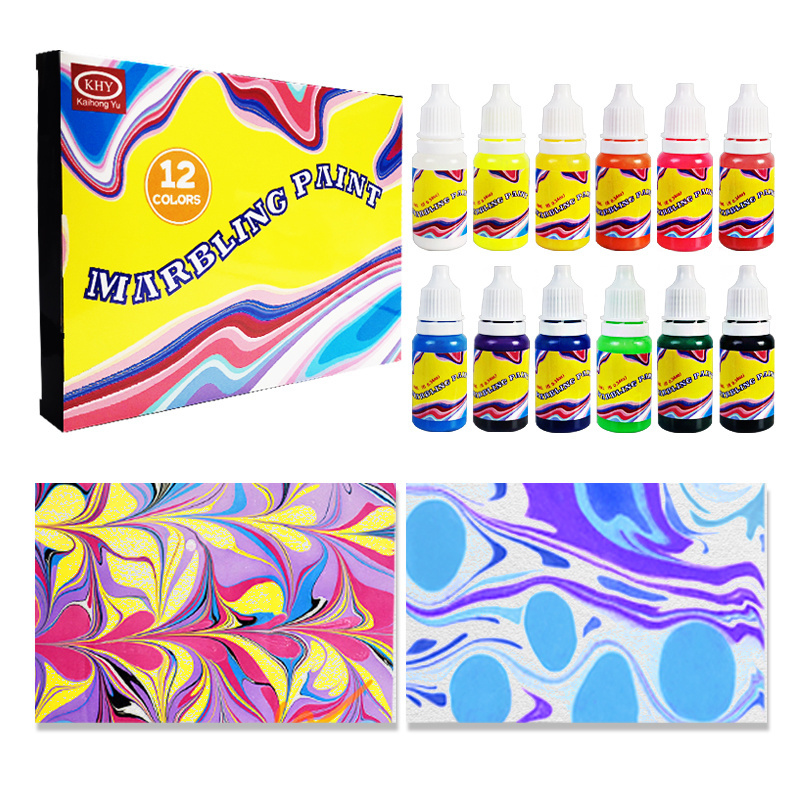 KHY Hot Sale New Trend Non-toxic 12 Colors 10ML Water Drawing Kit Gift Art Drawing Toys Water Marbling Painting Sets