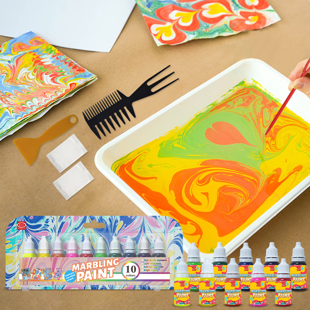 Educational Toys 10 Colors Eco-friendly DIY Magic Floating Painting Art Marbling Paint Kit for Kids