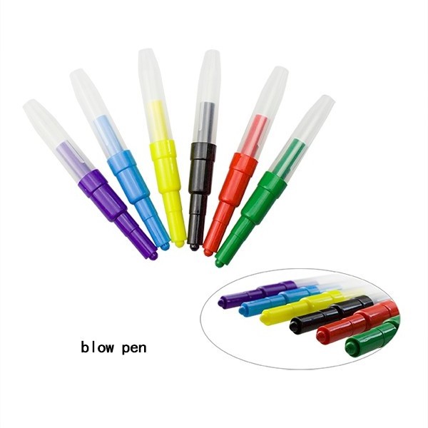 Custom Logo Christmas Promotional Gift School Supply Kids DIY Water Based Blow Pen Set Refillable Ink Blow Pen