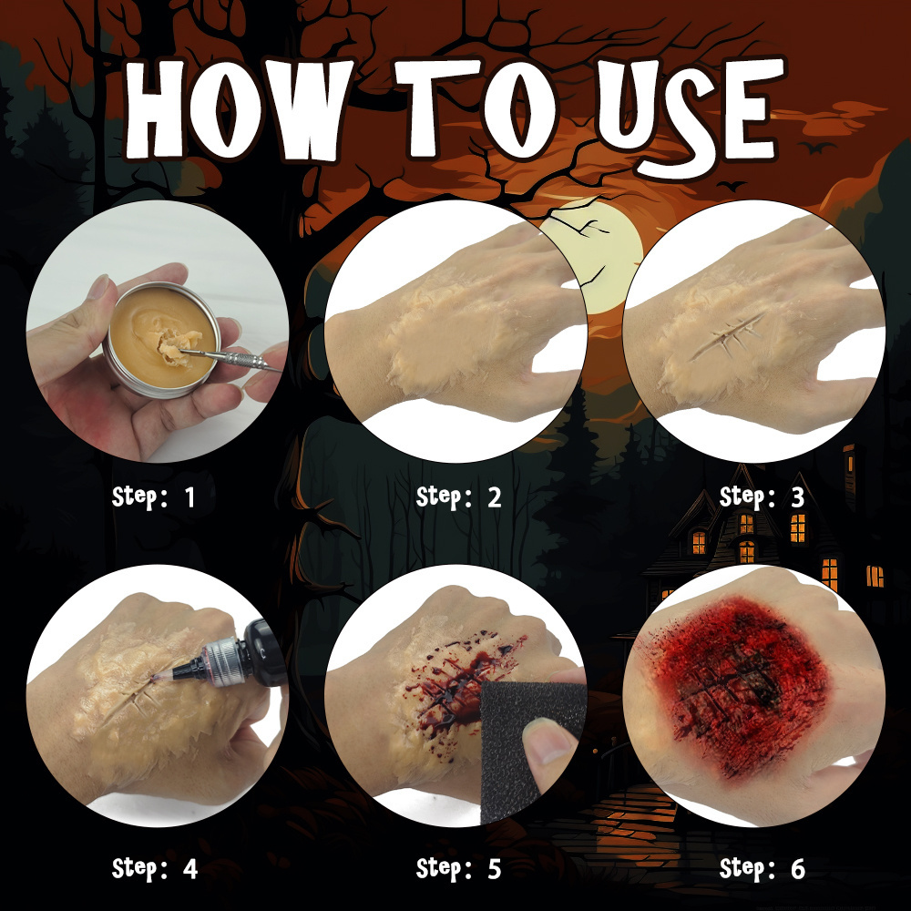 KHY Halloween Costume Party Stage Special Effects Wound Scar Skin Nose Wax Putty Vampire False Blood Washable SFX Makeup Set