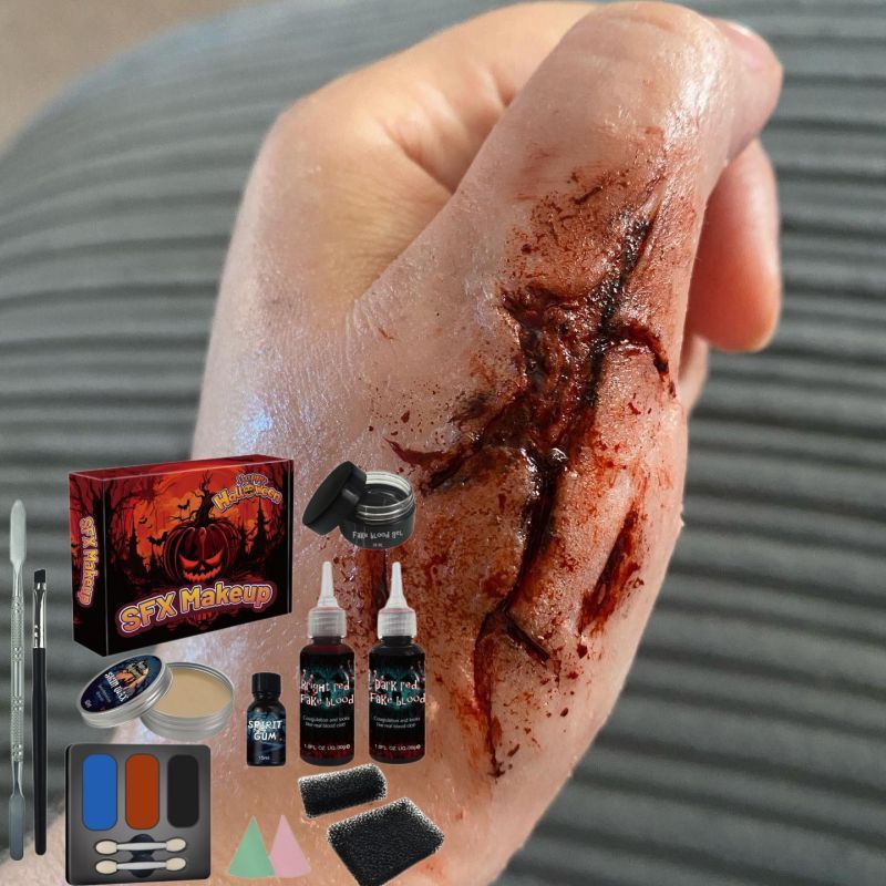 KHY Halloween Costume Party Stage Special Effects Wound Scar Skin Nose Wax Putty Vampire False Blood Washable SFX Makeup Set