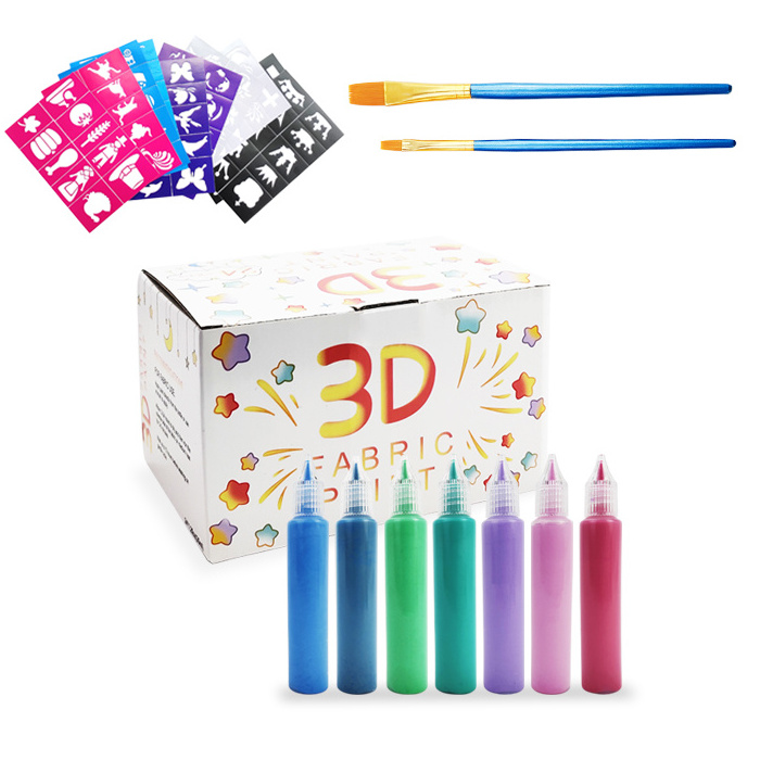 Factory Washable Children DIY Craft Art 3D Glitter Glue Permanent Fabric Paint for Tie Dye