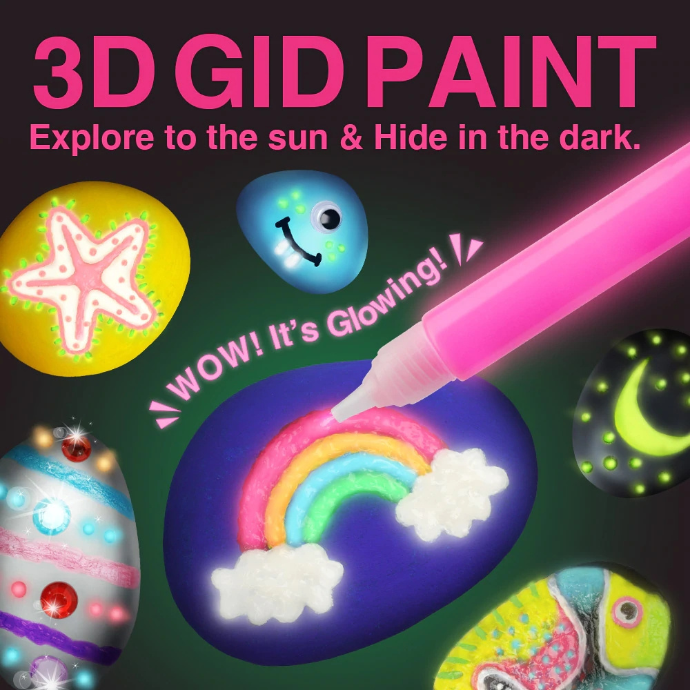 Rock Decorating Supplies Glow In The Dark Rock Painting Kit Water Resistant Glow Paint - Crafts for Kids