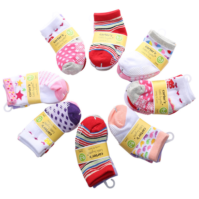 Breathable sweat-absorbent non-slip children's floor socks cotton toddler jacquard cartoon baby socks