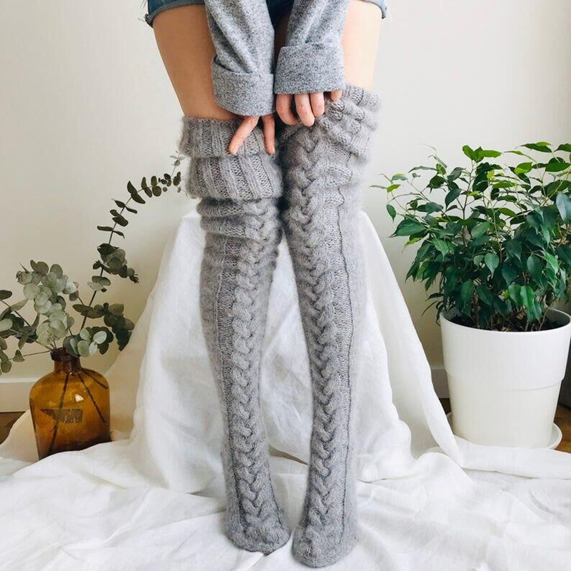 Hot selling winter leg warmers thigh high socks over the knee knitted slouch socks for women