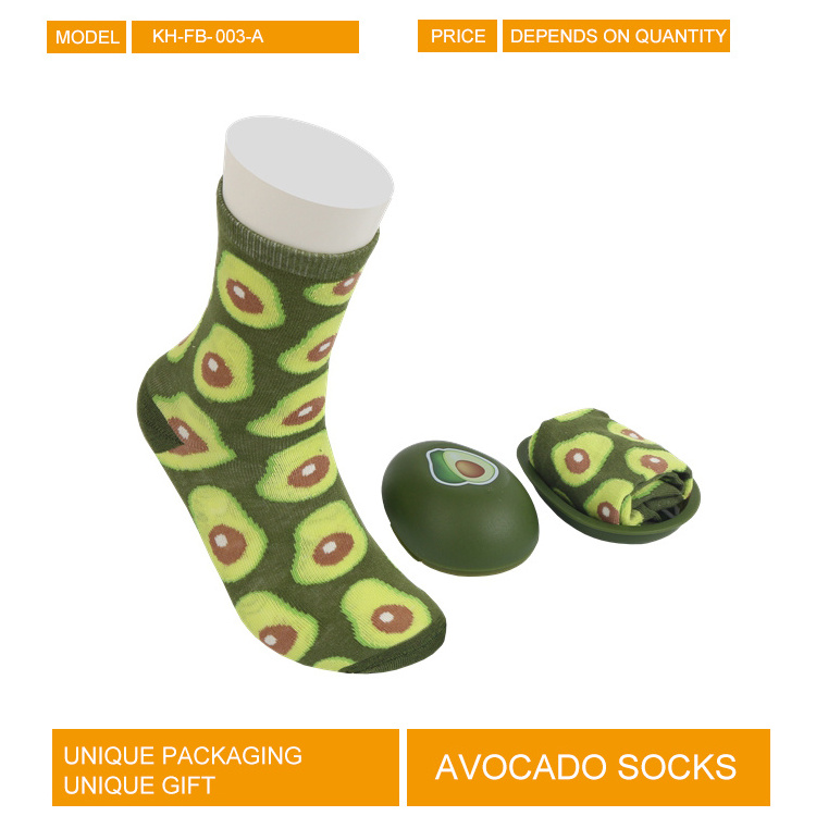 Custom OEM Packing box pack funny women mens unisex colorful fruit avocado ladies cotton socks sox crew dress socks stock