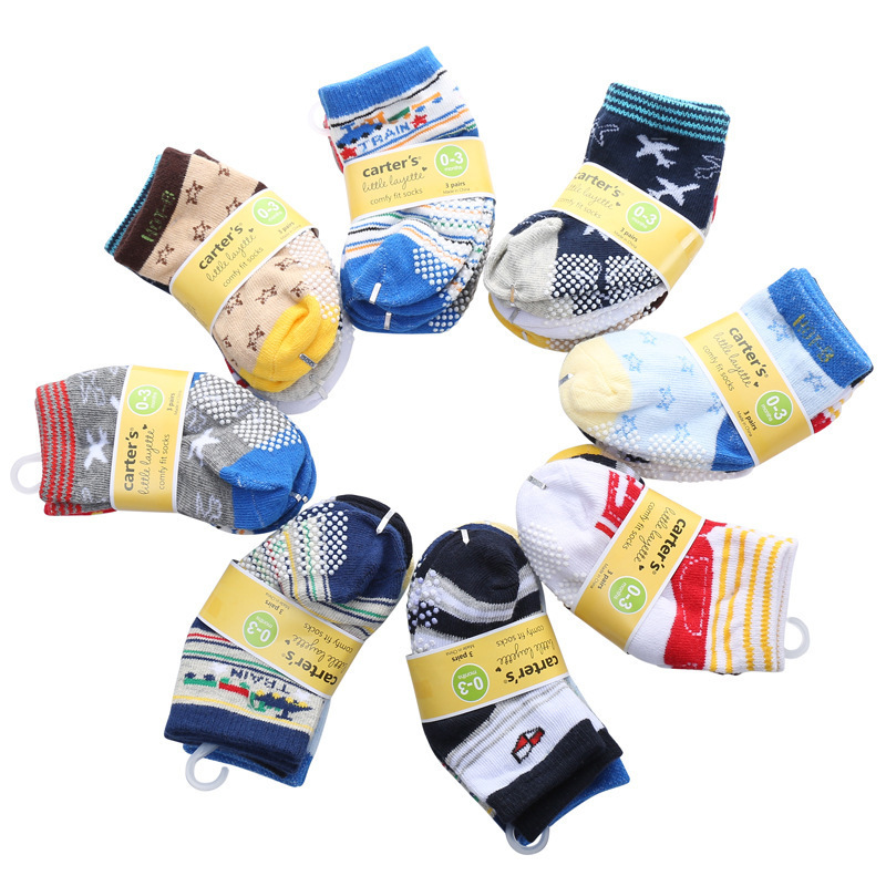 Breathable sweat-absorbent non-slip children's floor socks cotton toddler jacquard cartoon baby socks