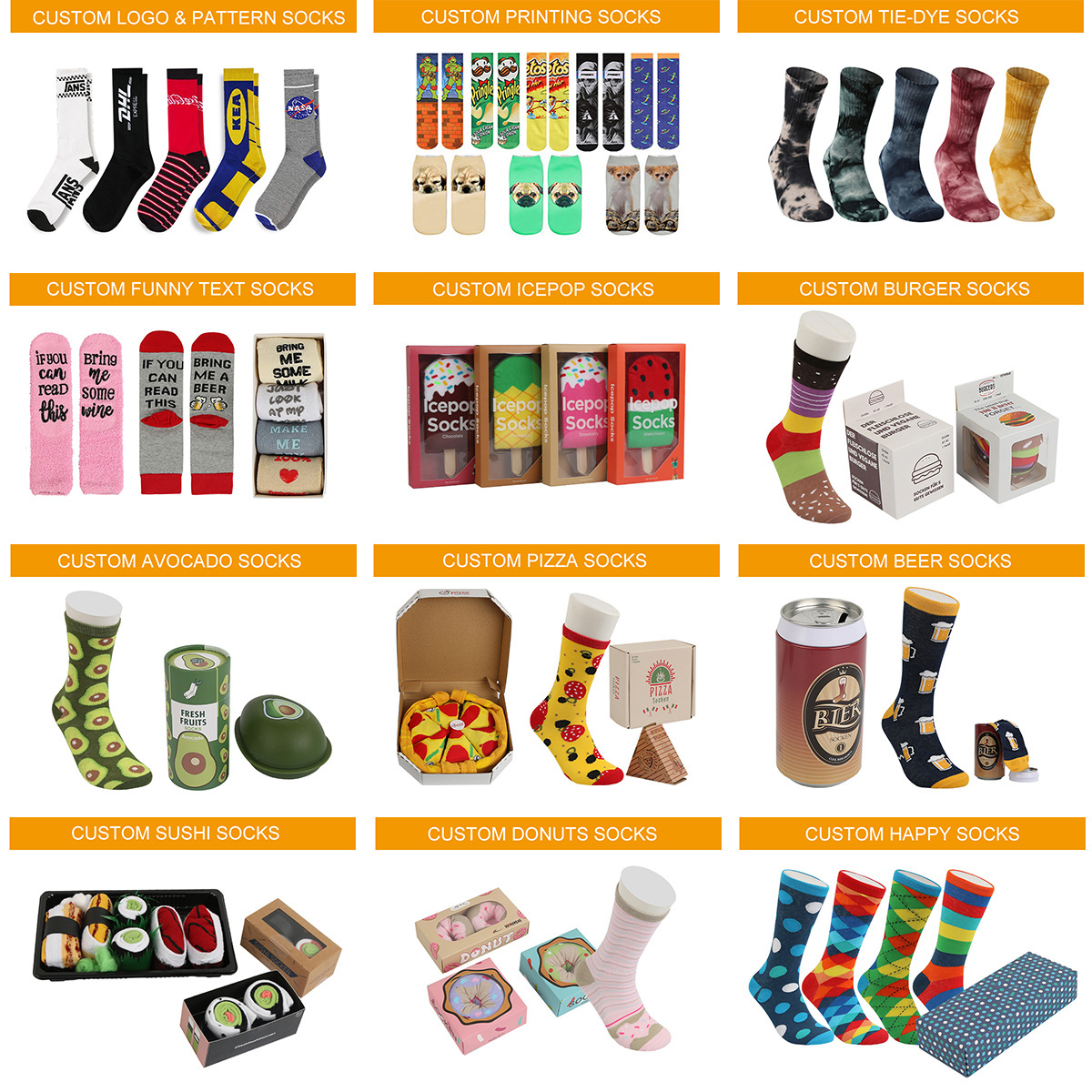 Custom OEM Packing box pack funny women mens unisex colorful fruit avocado ladies cotton socks sox crew dress socks stock