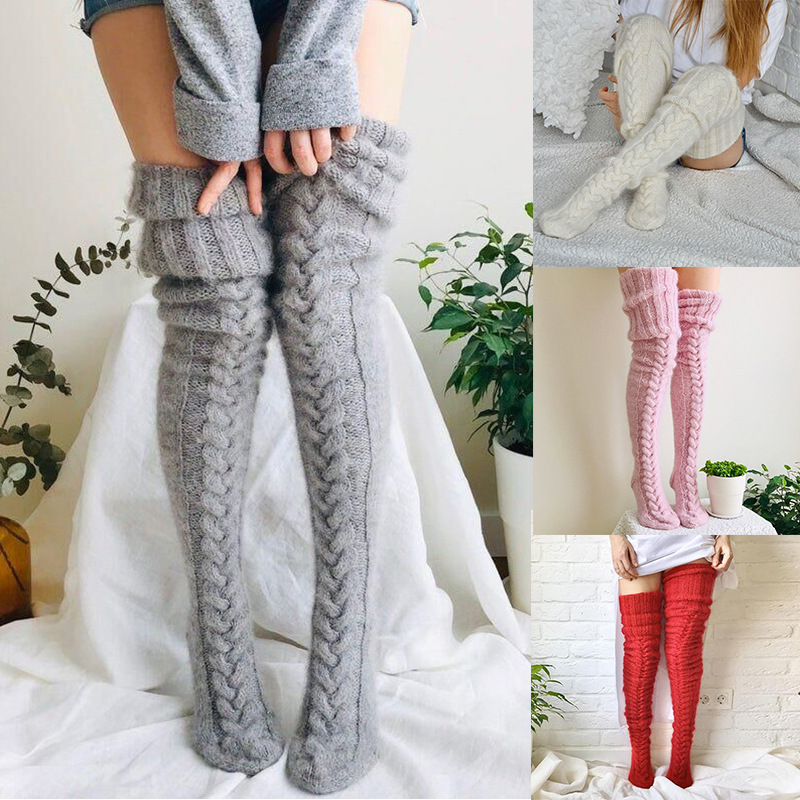 Hot selling winter leg warmers thigh high socks over the knee knitted slouch socks for women