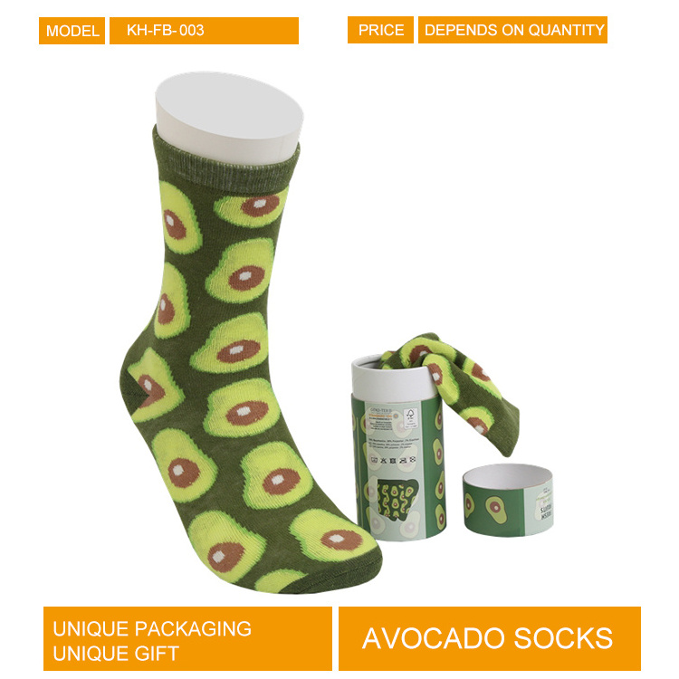 Custom OEM Packing box pack funny women mens unisex colorful fruit avocado ladies cotton socks sox crew dress socks stock