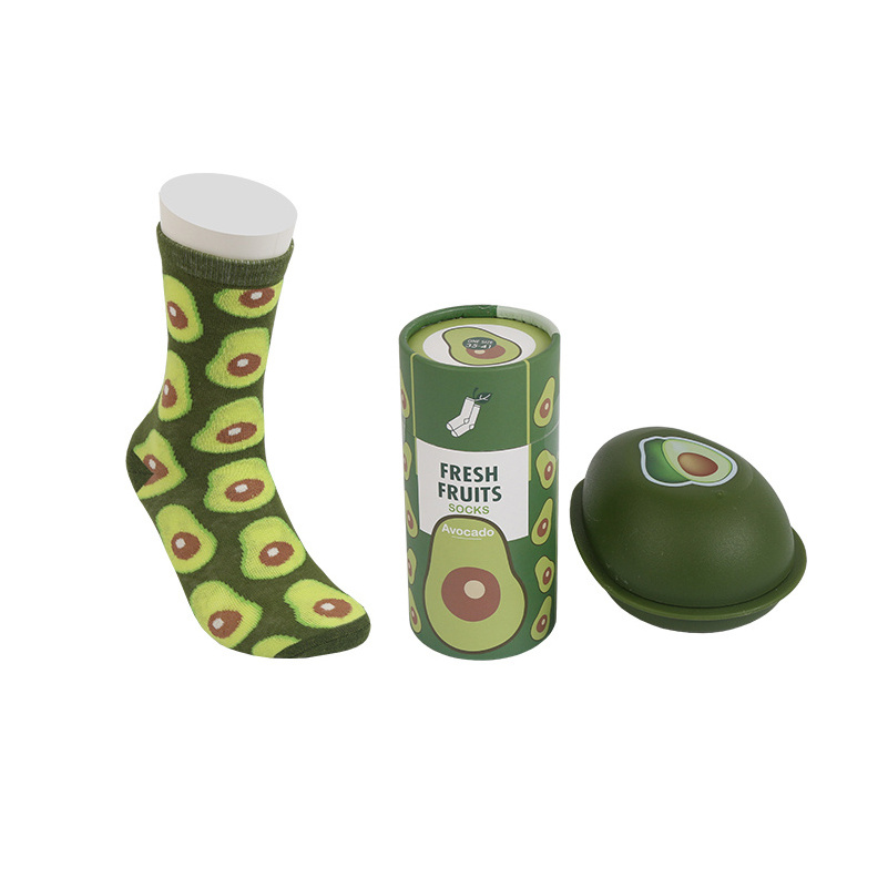 Custom OEM Packing box pack funny women mens unisex colorful fruit avocado ladies cotton socks sox crew dress socks stock