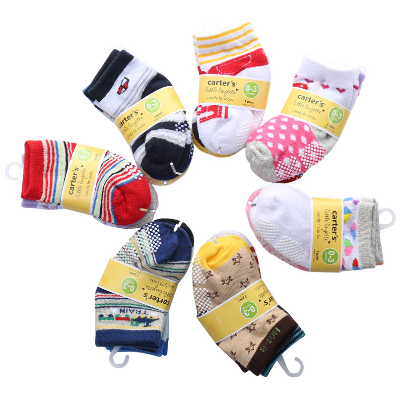 Breathable sweat-absorbent non-slip children's floor socks cotton toddler jacquard cartoon baby socks