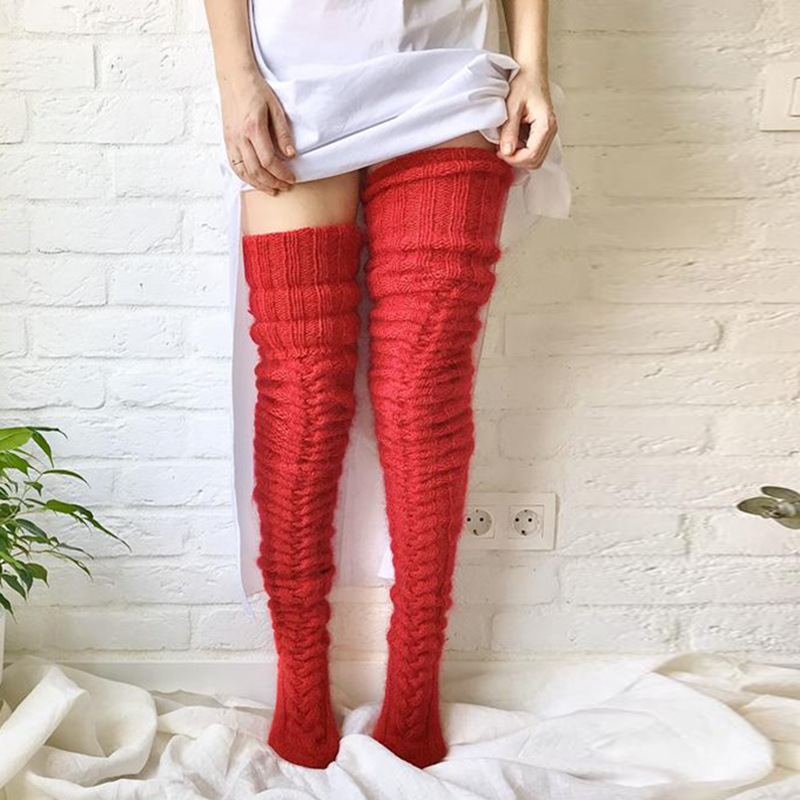 Hot selling winter leg warmers thigh high socks over the knee knitted slouch socks for women