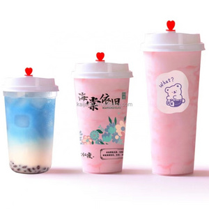 Hot Sale disposable clear  lemonade cups 32oz fruit milk boba bubble tea juice pp  plastic cups containers with lids