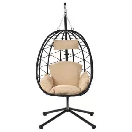 2021 New Design Outdoor Furniture Modern Rocking Relaxing Basket Egg Chair Patio Folding Rattan Hanging chair with stand