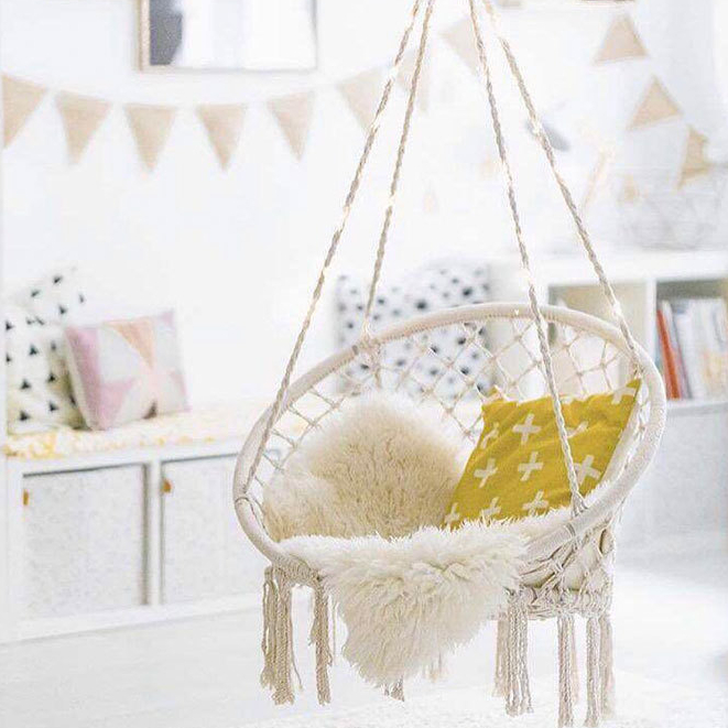 Wholesale Cheap Nordic Style Indoor Round Hanging Hammock Outdoor Garden Cotton Rope Macrame Fringe Patio Swing Hammock Chair