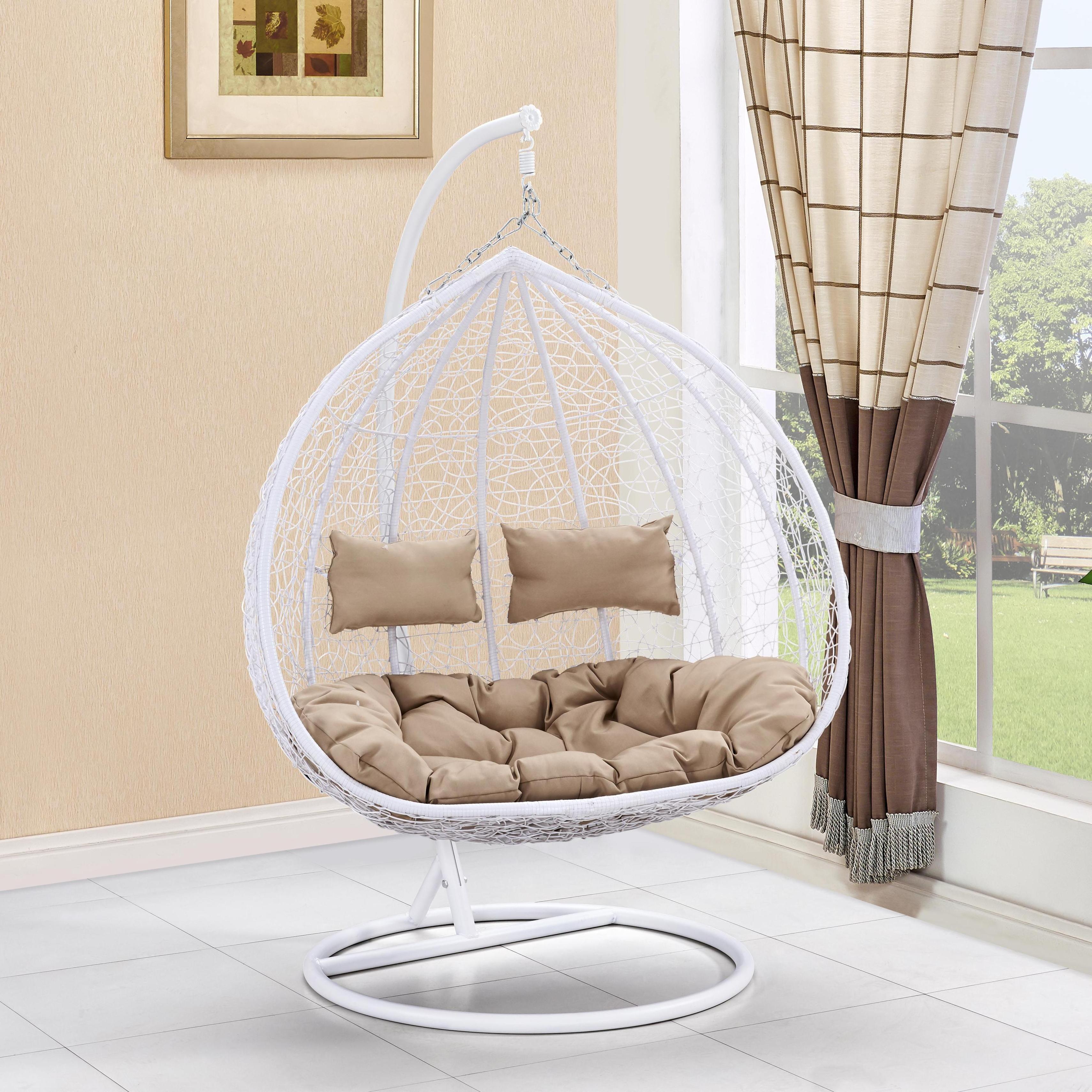 Indoor Double Seat Macrame Crib Wicker Rattan Chair Cocoon Glod Color Hanging Chair With Stand