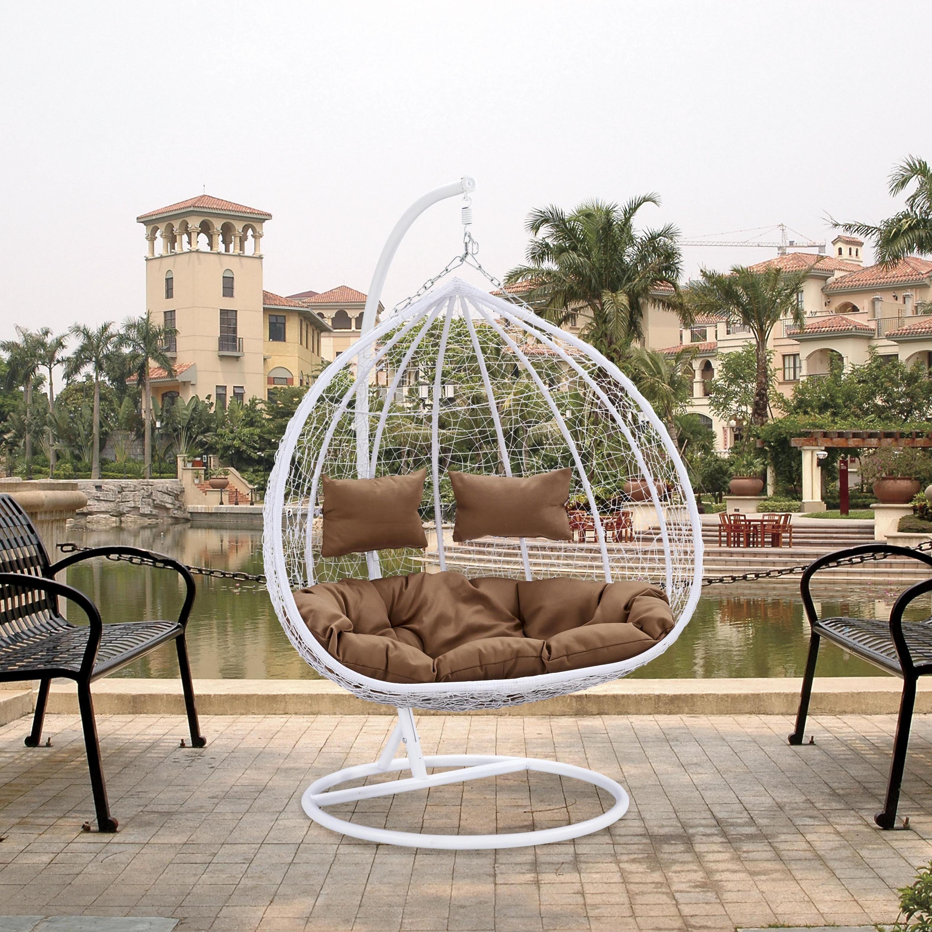 Luxury Fashion Garden Outdoor Furniture Two Person Double Swing Chair Water Drop Shaped Wicker Hanging Chair