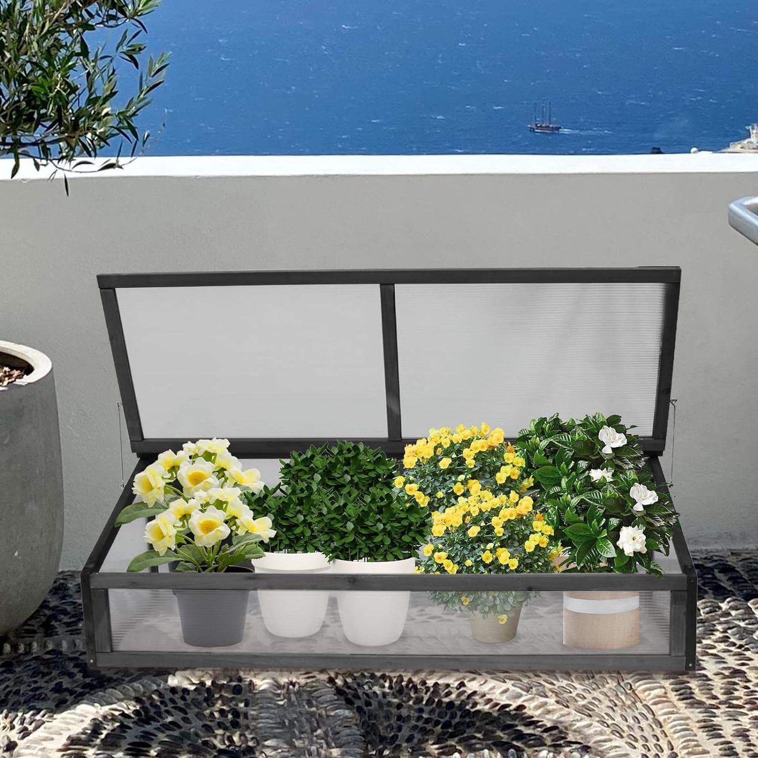 Portable Small Mini balcony Greenhouse with transparent plastic board glass looking for raised garden beds