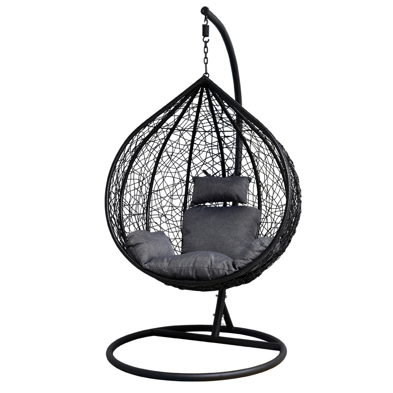 Outdoor Garden Furniture Rattan Circle Egg Bird Hanging Hammock Rattan Swing Chair Cushion Stand