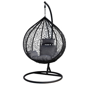 Outdoor Garden Furniture Rattan Circle Egg Bird Hanging Hammock Rattan Swing Chair Cushion Stand