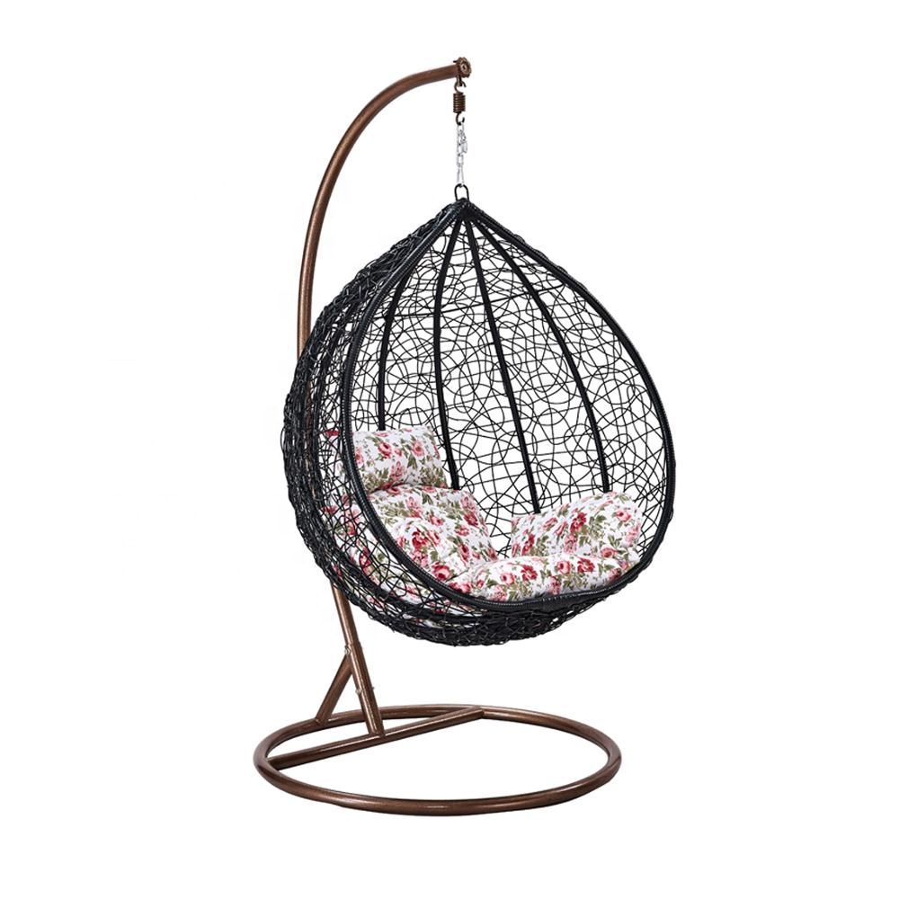 Outdoor Garden Furniture Rattan Circle Egg Bird Hanging Hammock Rattan Swing Chair Cushion Stand