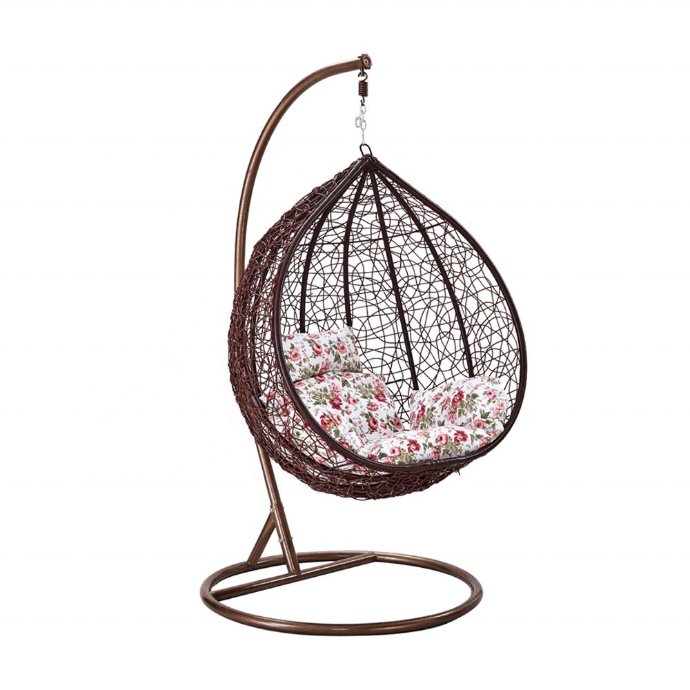 Outdoor Garden Furniture Rattan Circle Egg Bird Hanging Hammock Rattan Swing Chair Cushion Stand