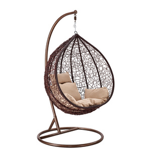 Best Seller Outdoor Garden One Seat Rattan Wicker Swing Chair Basket  Cane Pod Egg Hanging Chair With Metal Stand