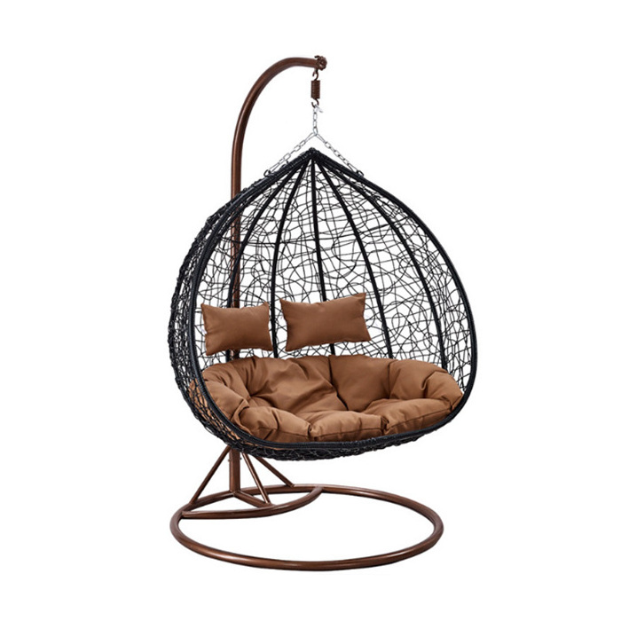 hot sales quality patio egg basket outdoor pe rattan wicker double hanging chairs stand