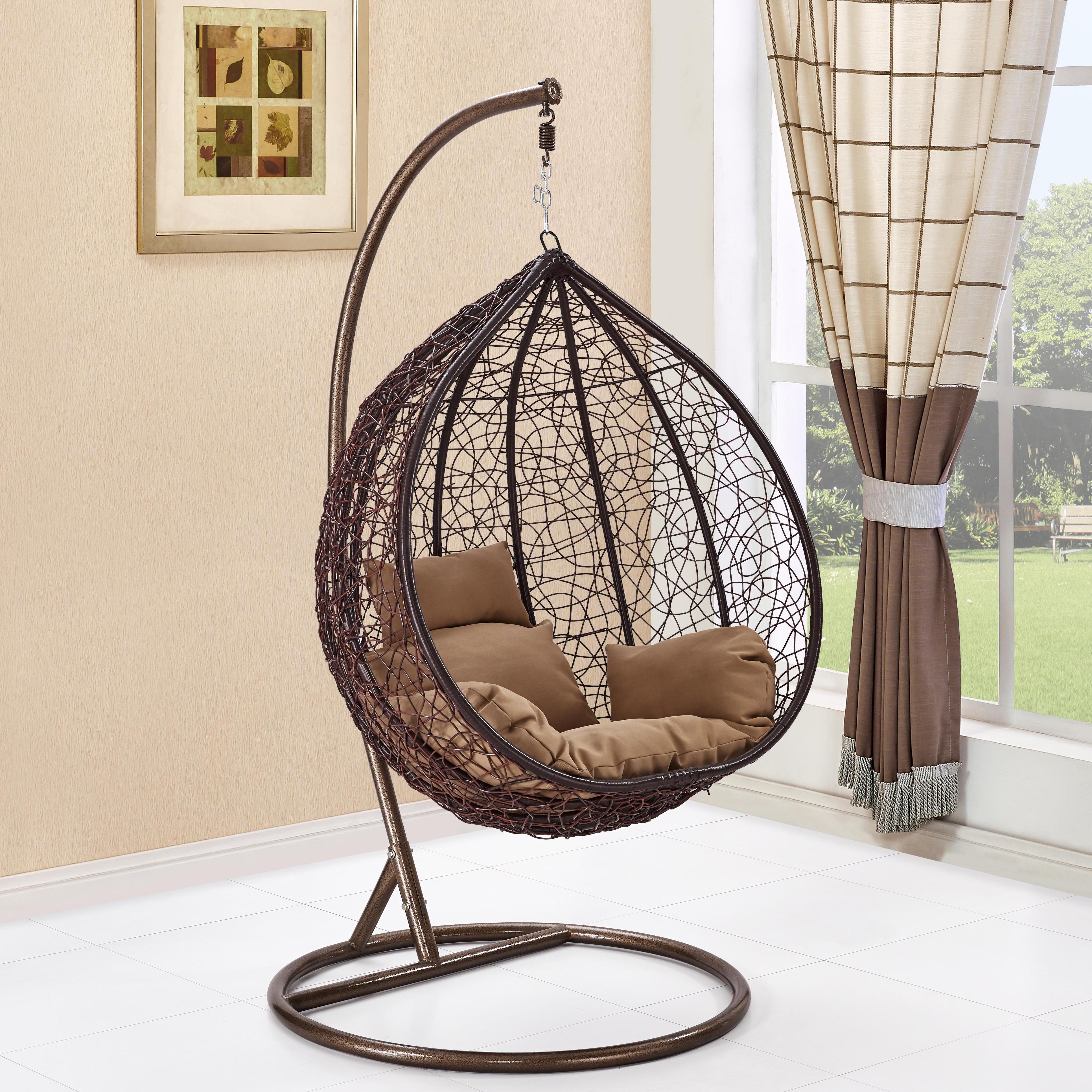 Modern Outdoor Garden Patio PE Rattan Metal Swings Hanging Basket Egg Chair With Stand