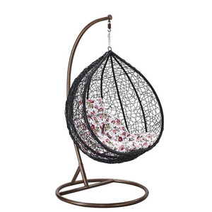 Modern Outdoor Garden Patio PE Rattan Metal Swings Hanging Basket Egg Chair With Stand