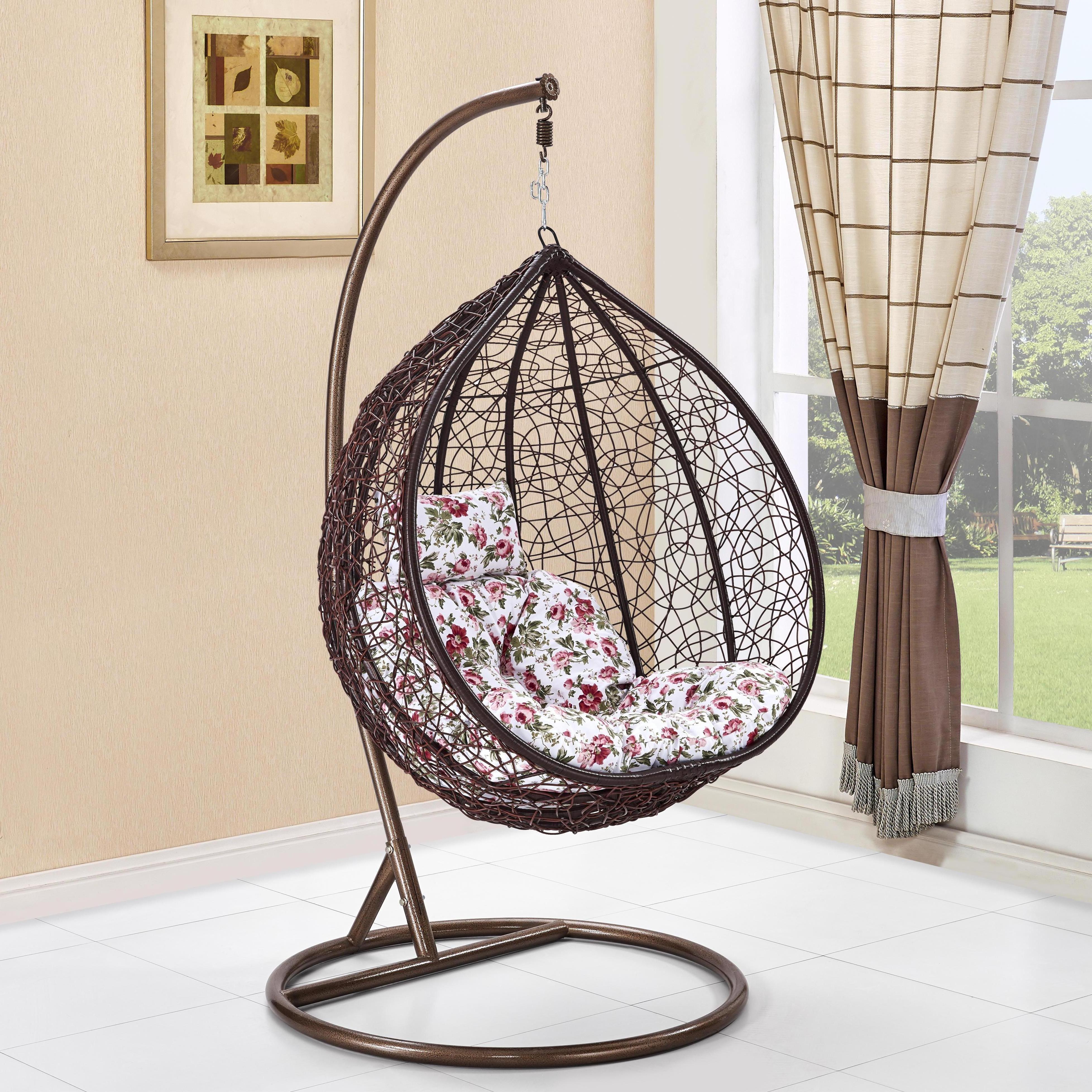 Modern Outdoor Garden Patio PE Rattan Metal Swings Hanging Basket Egg Chair With Stand