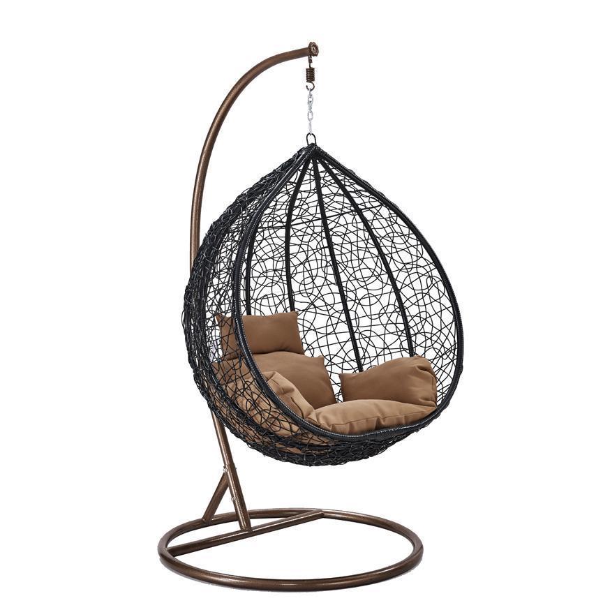 Modern Outdoor Garden Patio PE Rattan Metal Swings Hanging Basket Egg Chair With Stand