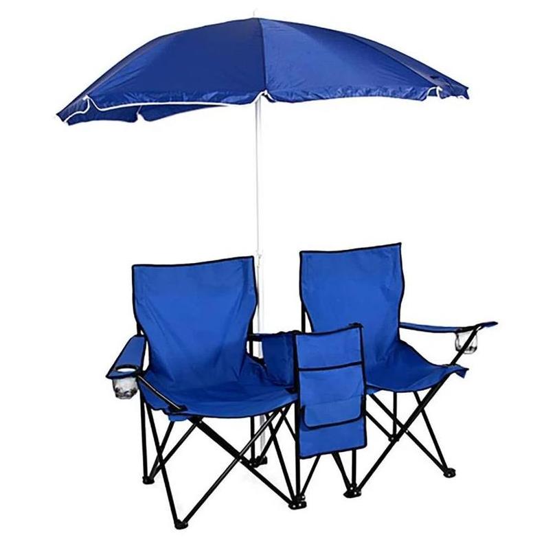 2023 Canopy Double Seat One Table Adults Folding Lightweight Backpack Beach Chair Camping Travel Chairs With Umbrella