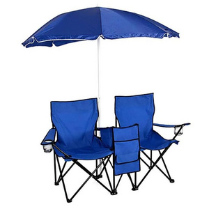 2023 Canopy Double Seat One Table Adults Folding Lightweight Backpack Beach Chair Camping Travel Chairs With Umbrella