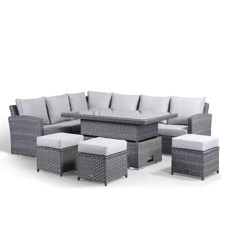 4 Piece Modern Luxury Dining Metal Aluminum Wicker Rope Ratan Sofa Garden Set With Fire Pit Outdoor Rattan Patio Furniture Set