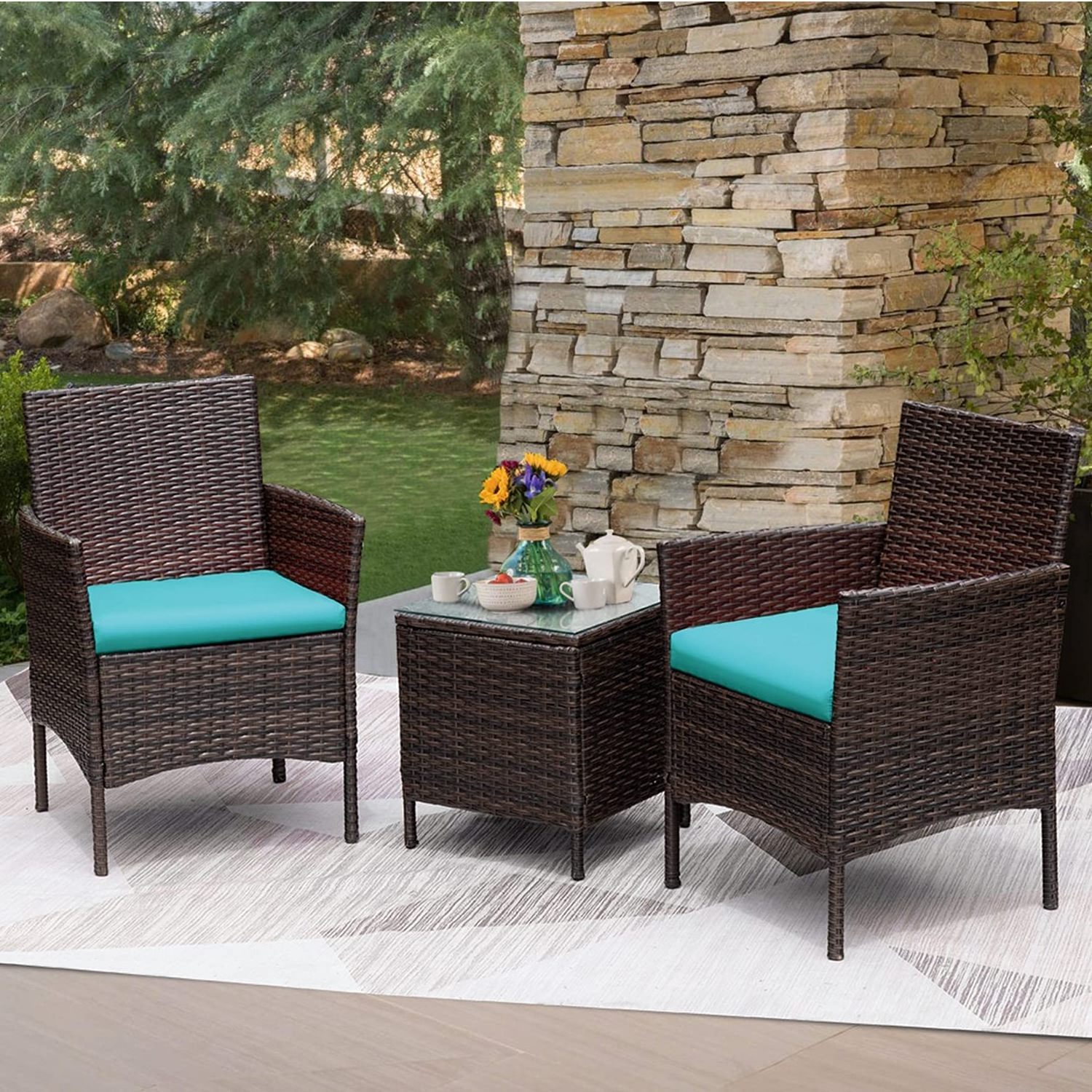 outdoor leisure furniture Modern Patio garden Wicker Rattan Patio Set Brown 3 Piece Set of Table and Chairs