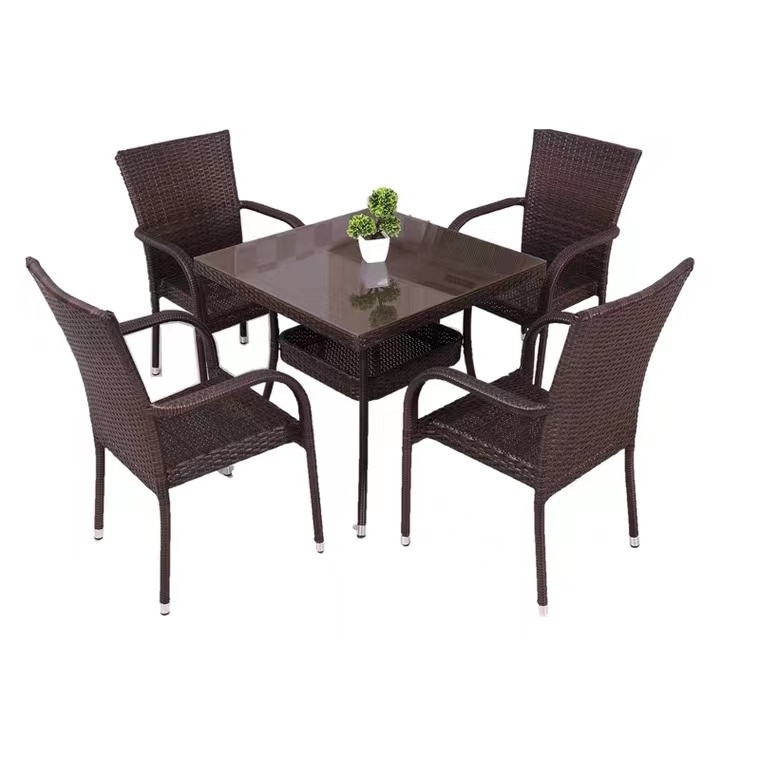 Outdoor Garden Steel Frame 5 PCS Wicker Dining Table Chairs Set Patio PE Rattan Garden Set